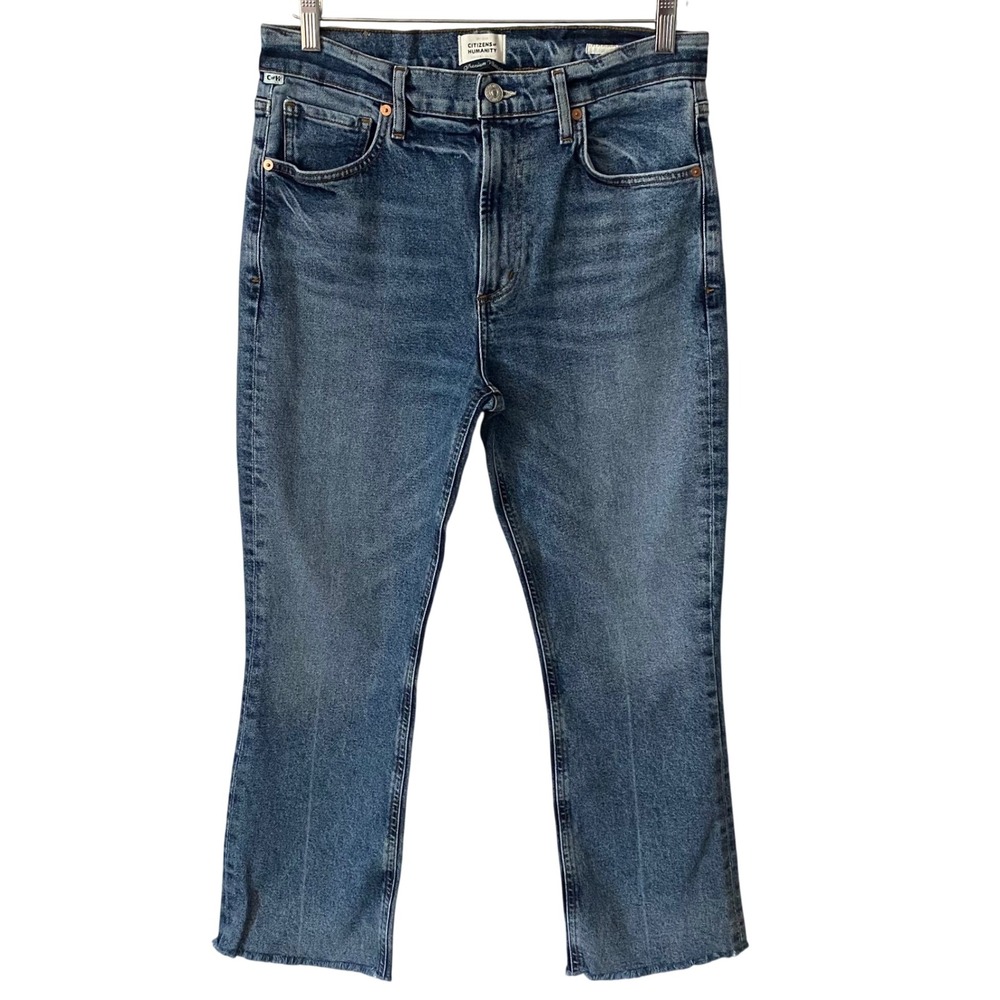 Citizens of Humanity Sz 28 Isola Cropped Bootcut Jeans Blue High Rise Raw Hem